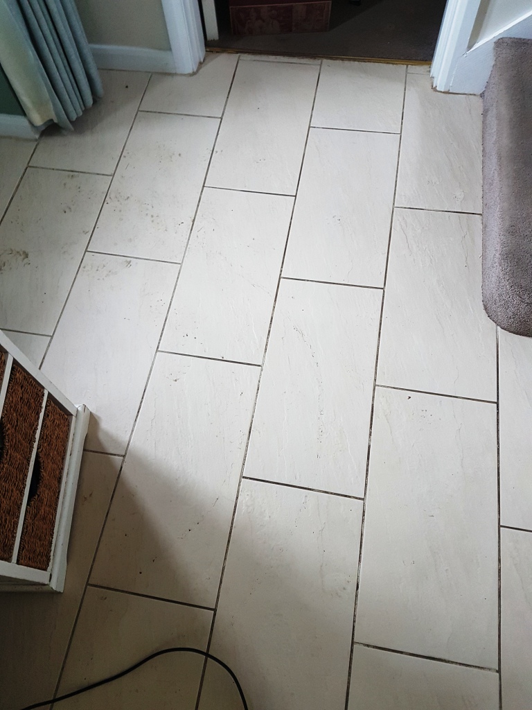 Hallway Porcelian Tile and Grout Before Cleaning Leighton Buzzard