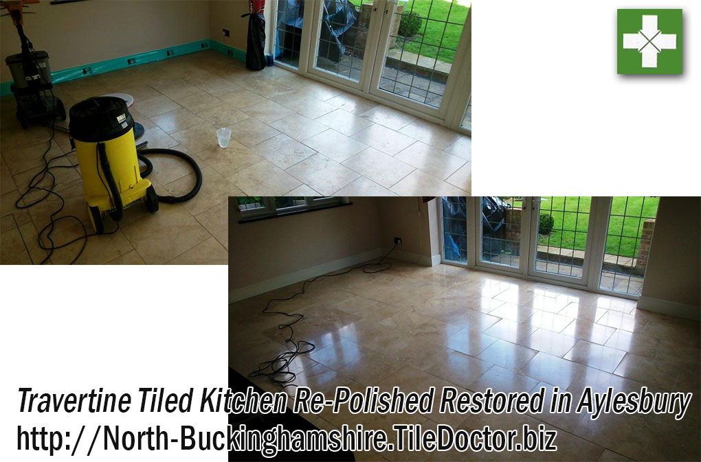 Travertine Tiled Floor Before and After Cleaning Aylesbury