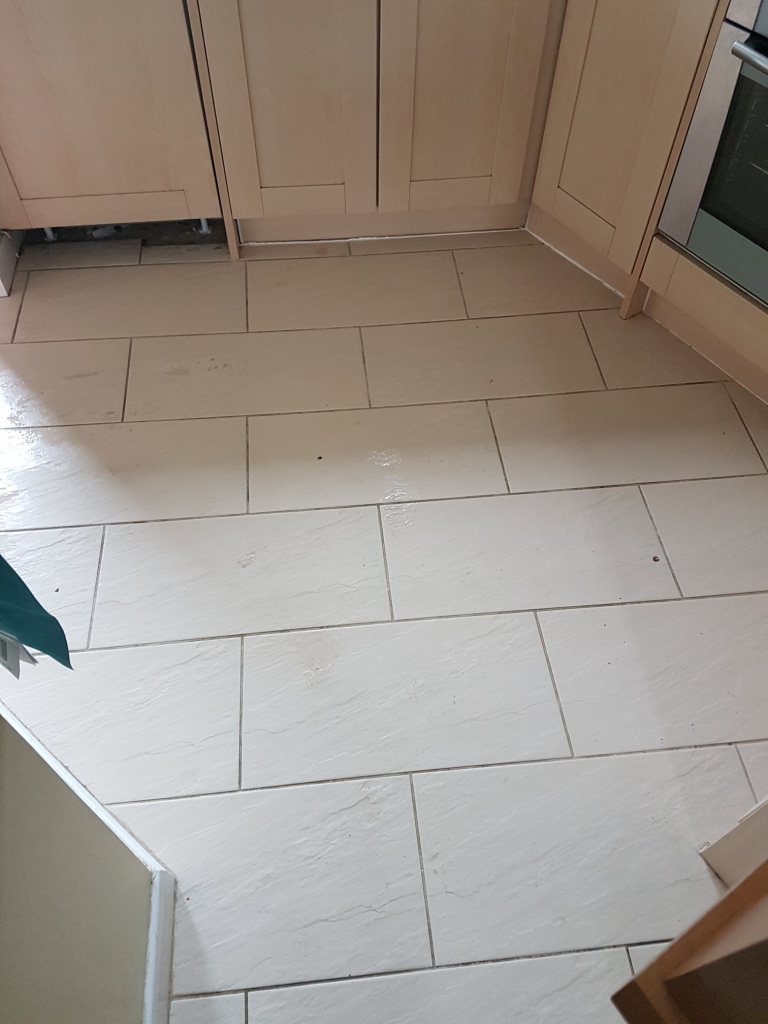 Kitchen Porcelain Tile and Grout After Cleaning Before Grout Colouring Leighton Buzzard